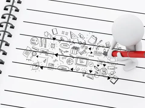 3d White people and notepad with education sketch Ilustração Stock