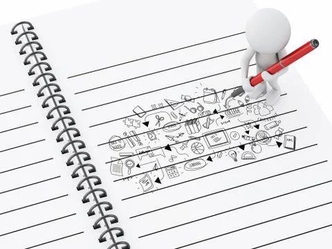 3d White people and notepad with education sketch Stockillustratie