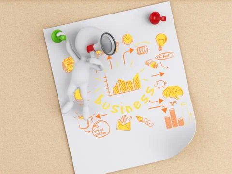 3d White people and Post-it notes with business sketch Stock-Illustration