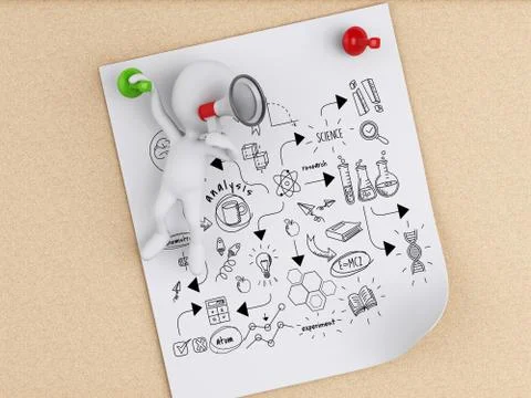 3d White people and Post-it notes with chemestry sketch 스톡 일러스트