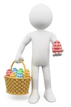 3d white people. basket with easter eggs Stock Illustration