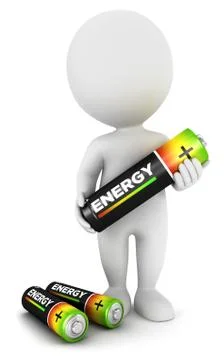 3d white people with a battery Stock Illustration