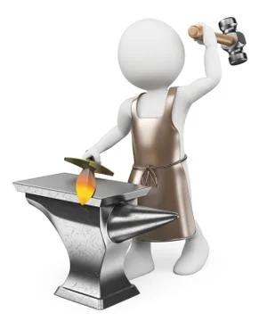 3d white people. blacksmith forging a sword Stock Illustration