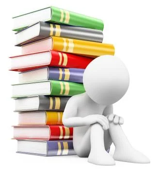 3d white people. boy with stack of books. school failure Stock Illustration