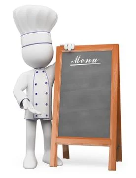 3d white people. chef with a blank of menu Stock Illustration