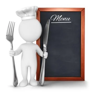 3d white people chef with menu Stock Illustration