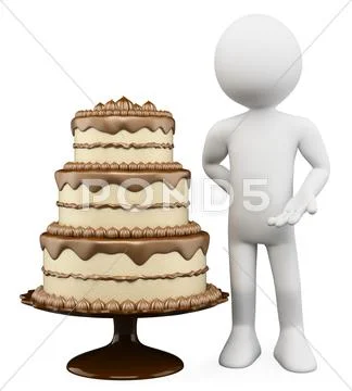 3d white people. chocolate cake and biscuit Stock Illustration