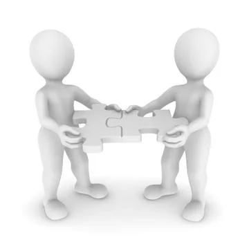 3d white people with connected puzzles Stock Illustration