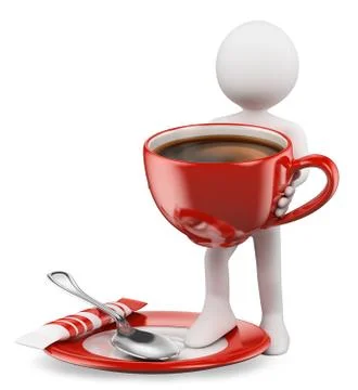 3d white people. cup of coffe Stock Illustration