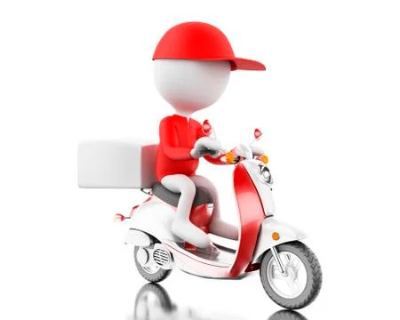 3d White people delivering boxes with motorbike on time Illustrazione stock