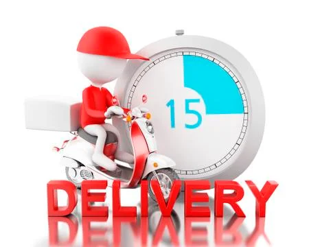 3d White people delivering boxes with motorbike on time Ilustración de archivo