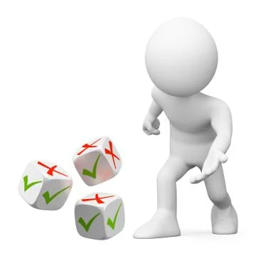 3d white people. dice tick or cross Stock Illustration