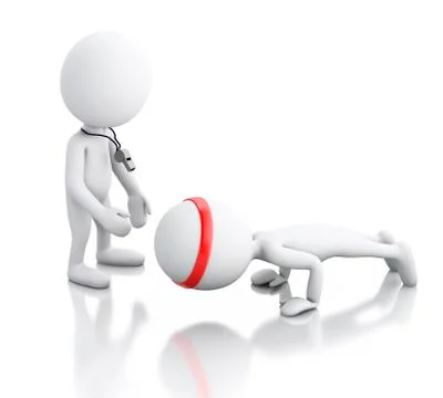 3d White people doing exercise with an instructor. Illustrazione stock