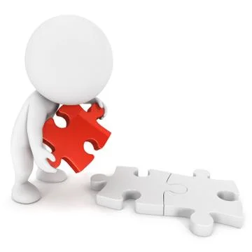 3d white people doing puzzle Stock Illustration