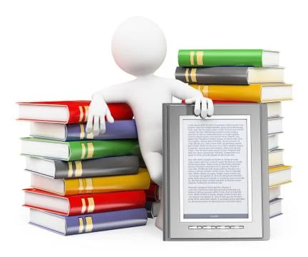 3d white people. ebook reader concept Stock Illustration