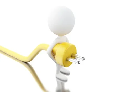 3d White people with an electric plug Stock Illustration