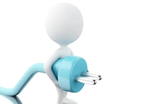 3d White people with an electric plug Stock Illustration