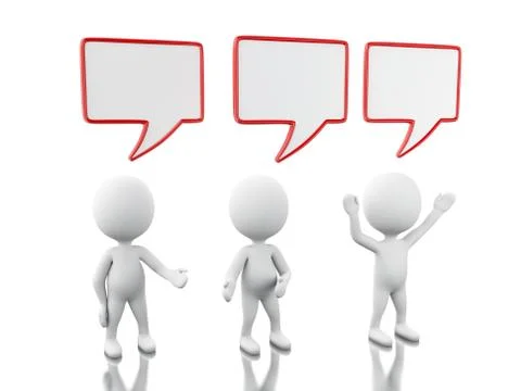 3d White people with empty speech bubbles Illustrazione stock