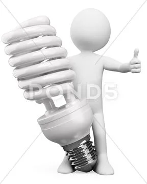 3d white people. energy saver bulb Stock Illustration