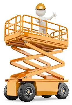 3d white people. engineer on a lifting platform Stock Illustration