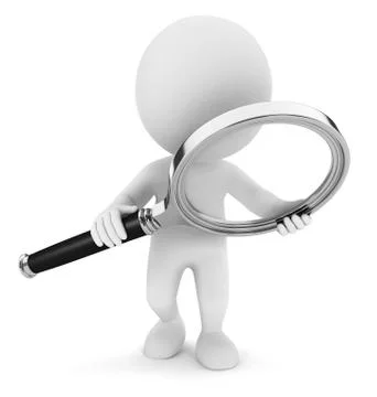 3d white people examines through a magnifying glass Stock Illustration