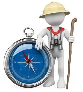 3d white people. explorer with compass Stock Illustration
