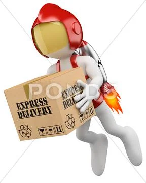 3d white people. express delivery Stock Illustration