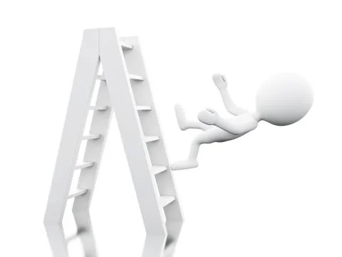 3d White people falling off a ladder Stock Illustration