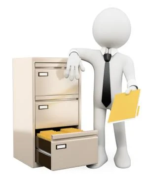 3d white people. file cabinet Stock Illustration