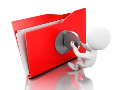 3d White people with folder locked and key. Stock Illustration