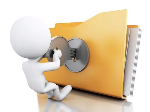 3d White people with folder locked and key. Stock Illustration