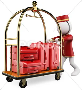 3d white people. hotel luggage cart Stock Illustration