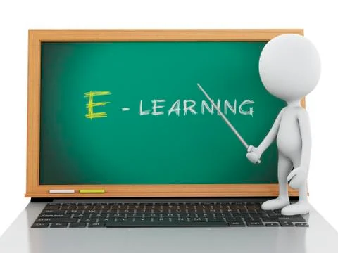 3d white people with laptop. e- learning concept. Illustrazione stock