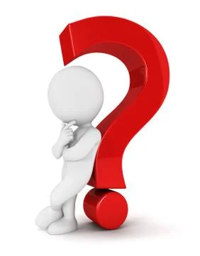 3d white people leaning back against a question mark Stock Illustration