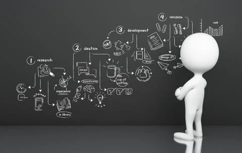 3d White people looking design process sketch thoughtfully Stock Illustration