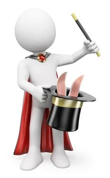 3d white people. magician pulling a rabbit out of the hat Stock Illustration