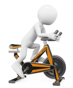 3d white people. man doing spinning on a bike Stock Illustration