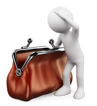 3D white people. Man with empty wallet Illustrazione stock