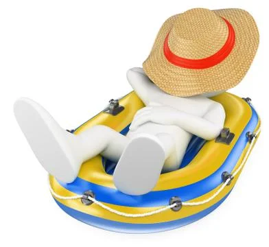 3D white people. Man napping in an inflatable boat Stock Illustration