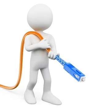 3D white people. Man with a optical fiber connector Stock Illustration