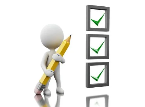 3d White people marking ticks in checklist. Stock Illustration