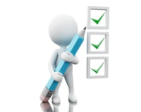 3d White people marking ticks in checklist. 스톡 일러스트