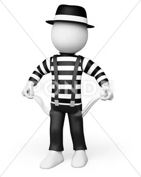 3d white people. mime showing his empty pockets Stock Illustration