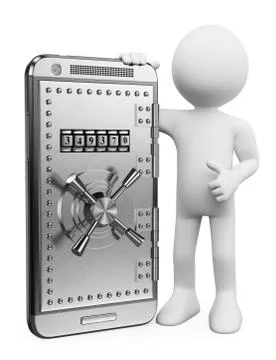 3D white people. Mobile security concept Stock Illustration