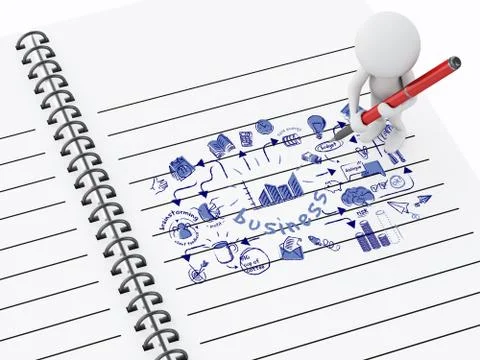 3d white people with notepad and pen. 스톡 일러스트