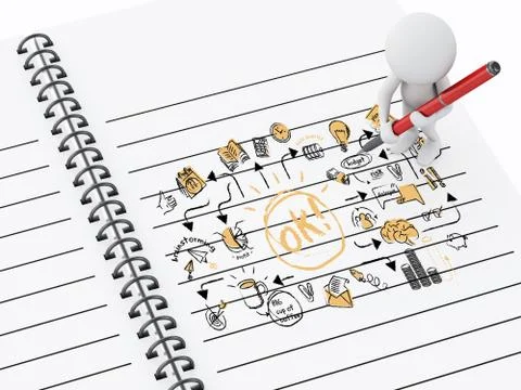3d white people with notepad and pen. Stock Illustration