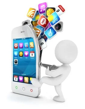 3d white people opens a smartphone Stock Illustration