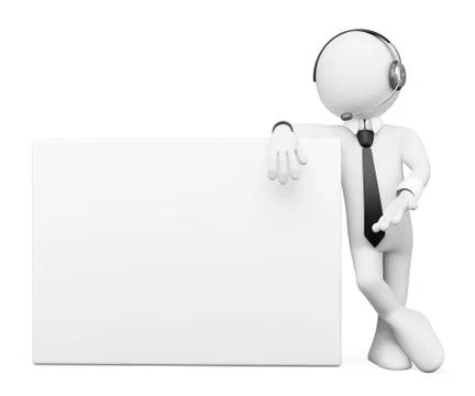 3d white people. operator with a blank poster Stock Illustration