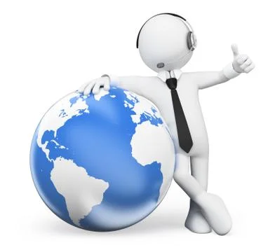 3d white people. operator leaning in the world Stock Illustration