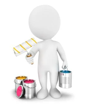 3d white people with paint roller Stock Illustration